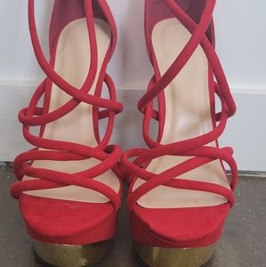 Red strap heels size 8